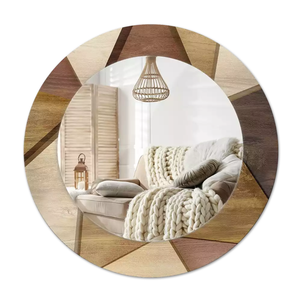 Espejo redondo con decoración Madera geométrica 3D