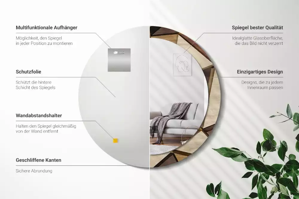 Espejo redondo con decoración Madera geométrica 3D