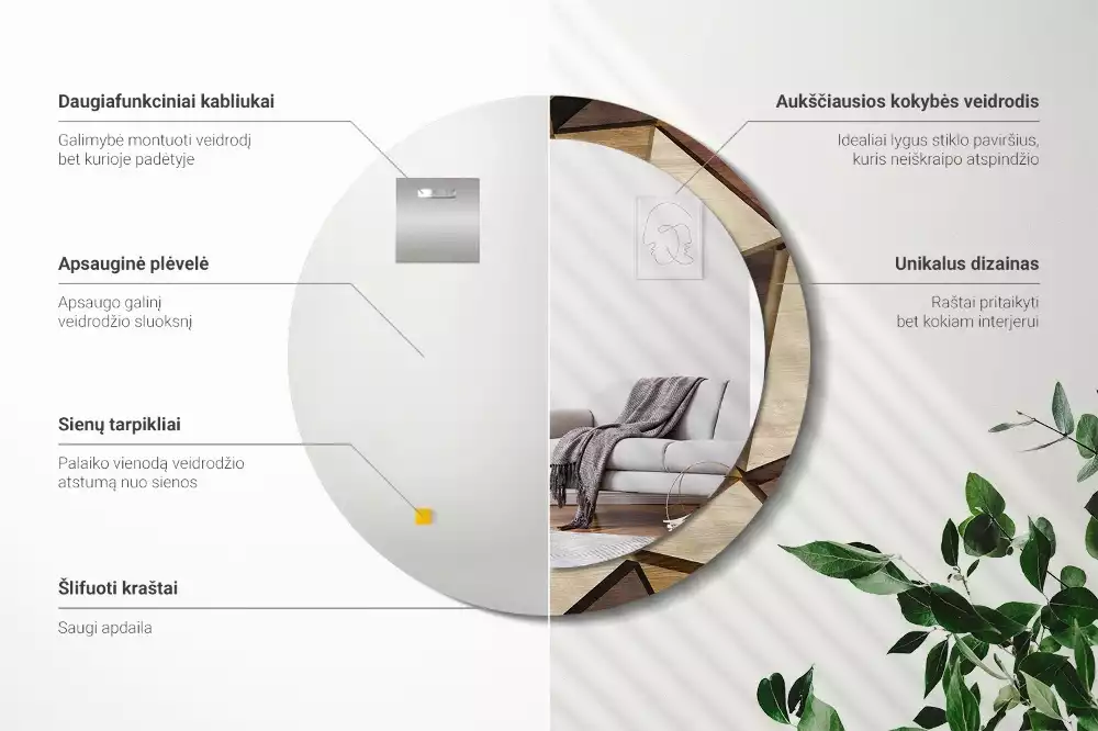 Espejo redondo con decoración Madera geométrica 3D