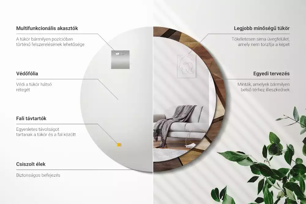 Espejo redondo con decoración Madera geométrica 3D