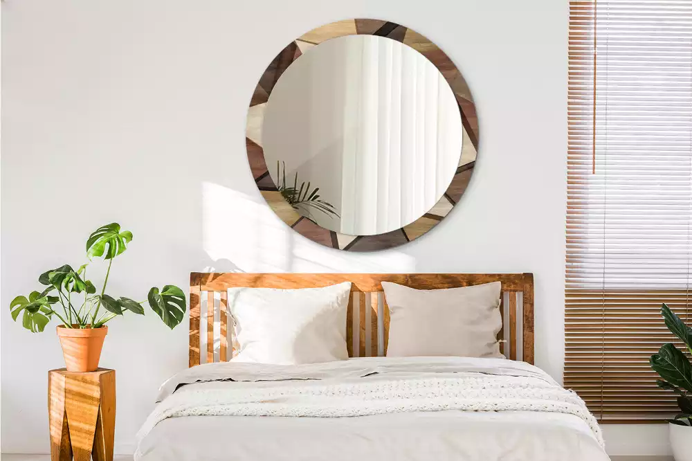 Espejo redondo con decoración Madera geométrica 3D