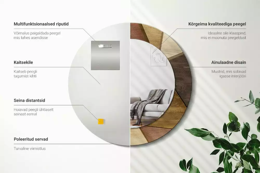 Espejo redondo con decoración Madera geométrica 3D