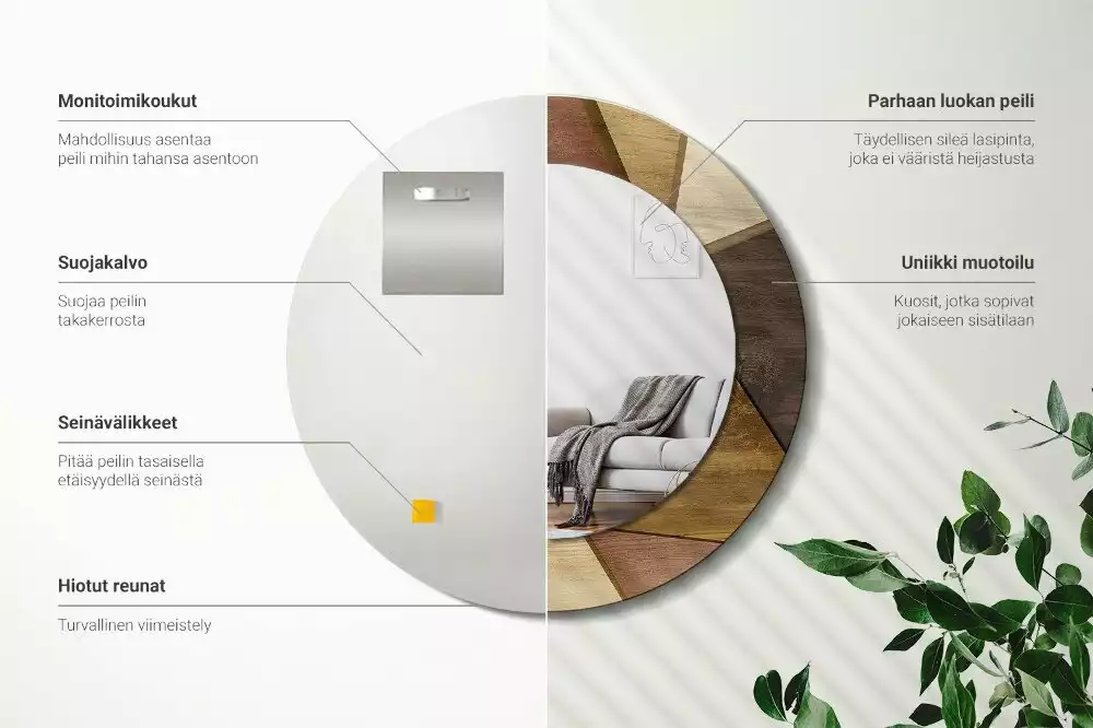 Espejo redondo con decoración Madera geométrica 3D