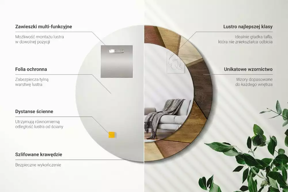 Espejo redondo con decoración Madera geométrica 3D