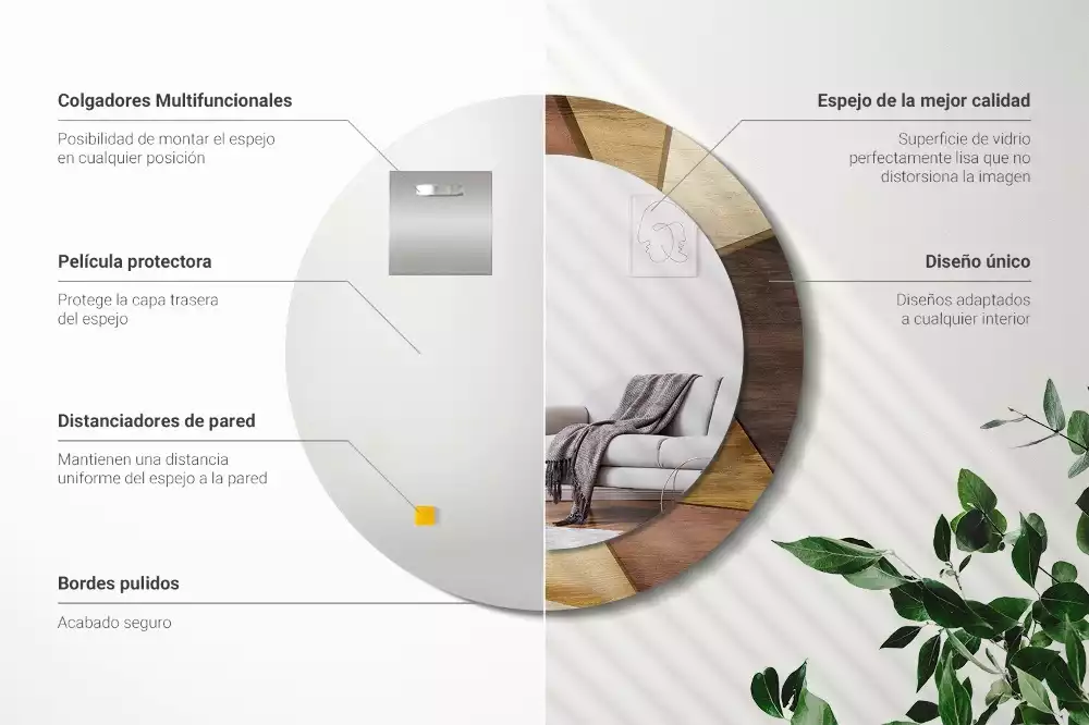 Espejo redondo con decoración Madera geométrica 3D