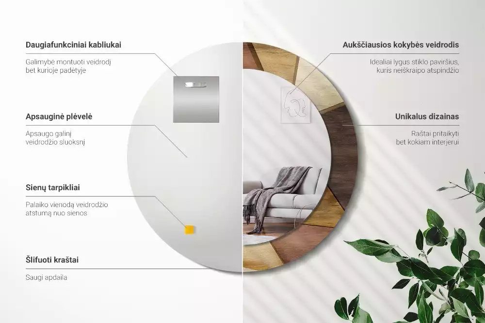 Espejo redondo con decoración Madera geométrica 3D