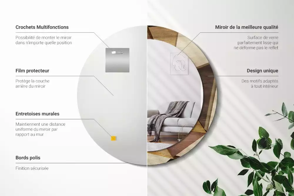 Espejo redondo con decoración Madera geométrica 3D