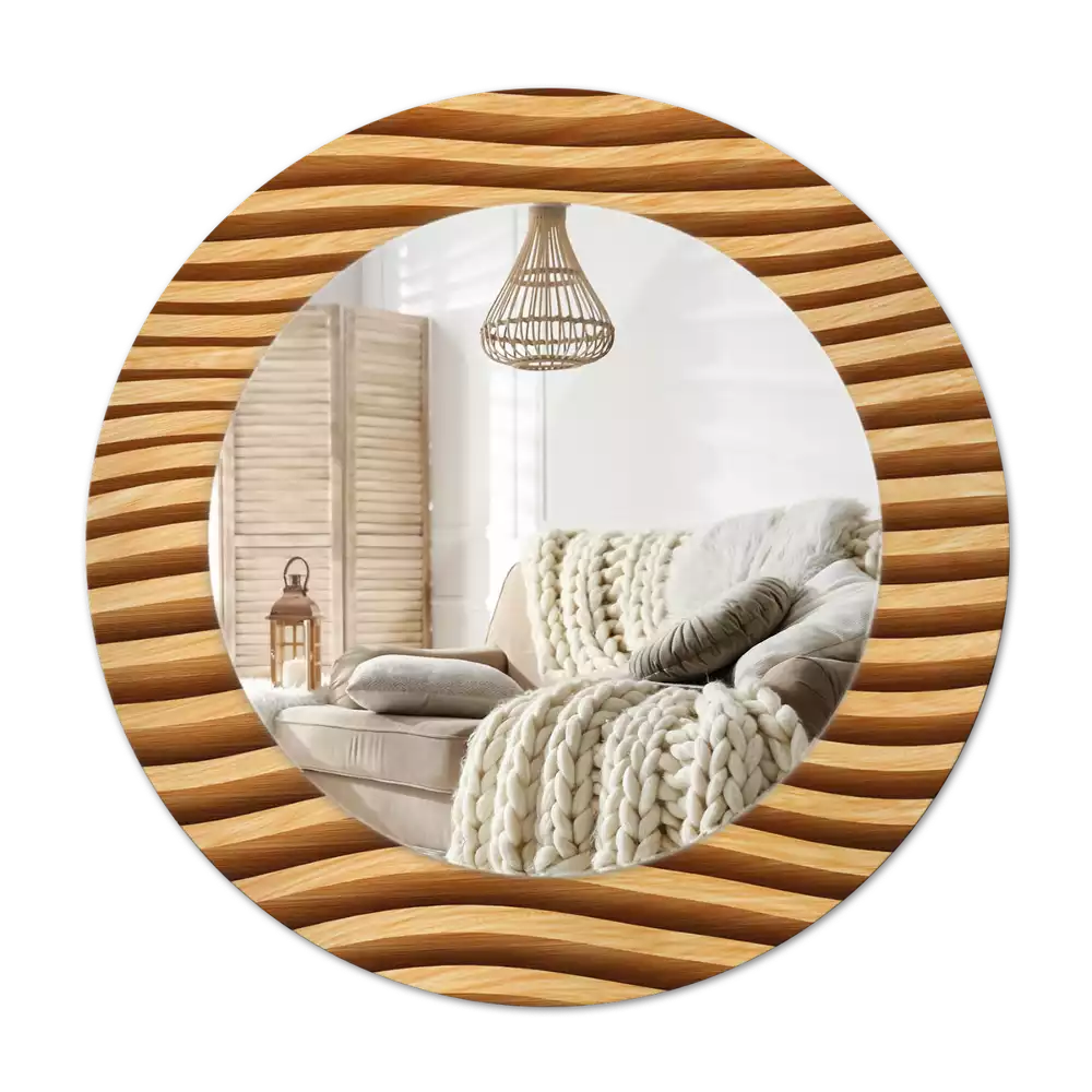 Espejo redondo con decoración Ola de madera