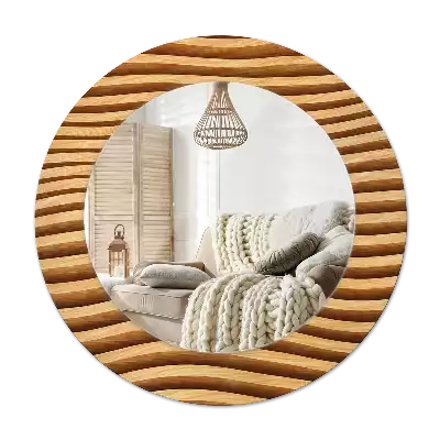 Espejo redondo con decoración Ola de madera