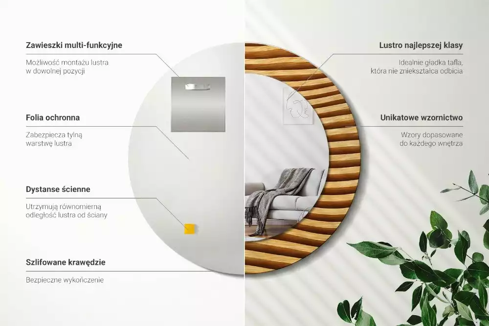 Espejo redondo con decoración Ola de madera