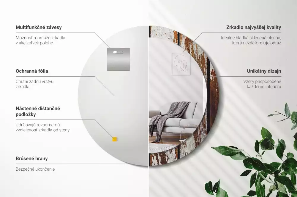 Espejo redondo impreso Madera oscura vintage