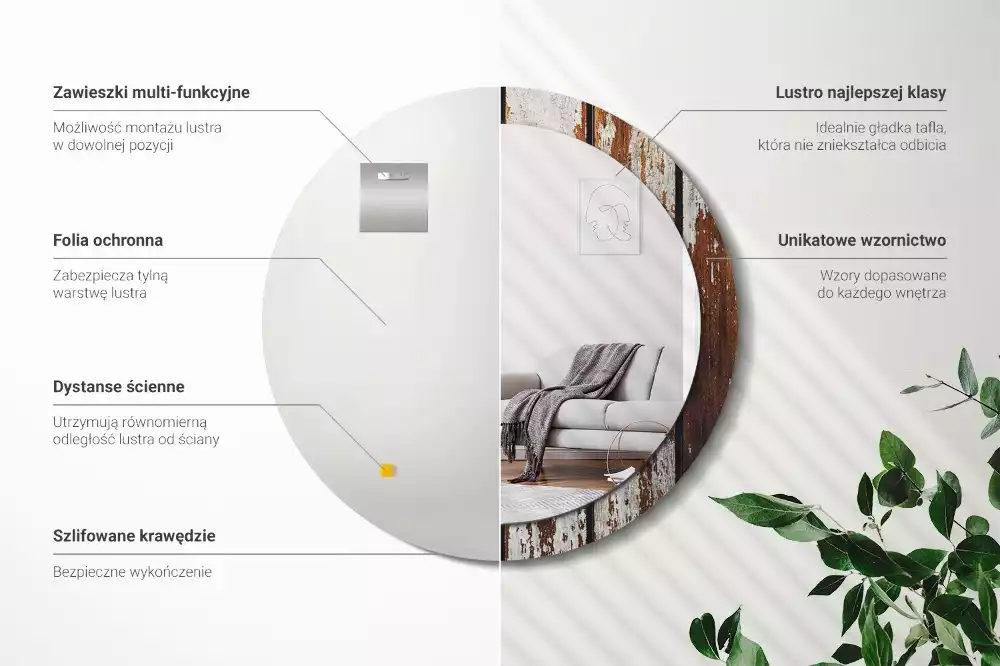 Espejo redondo impreso Madera oscura vintage