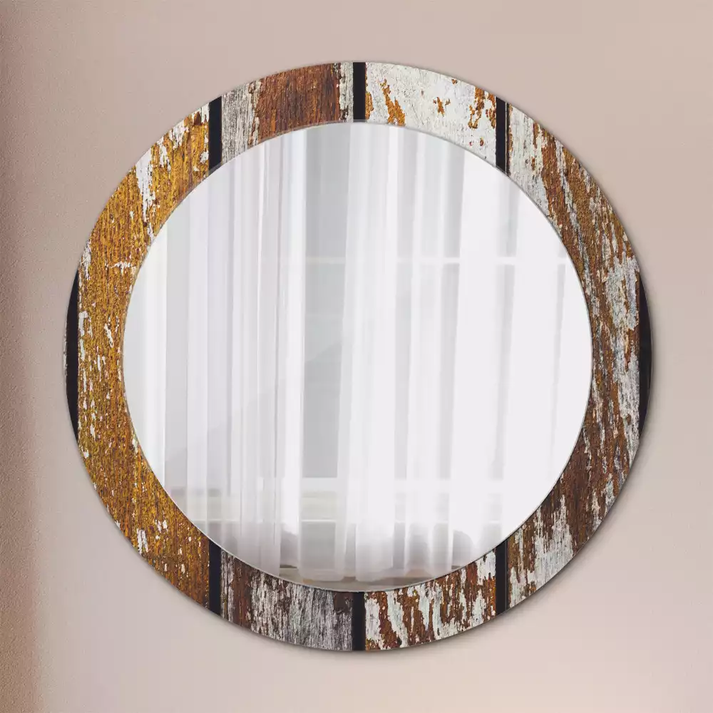 Espejo redondo impreso Madera oscura vintage