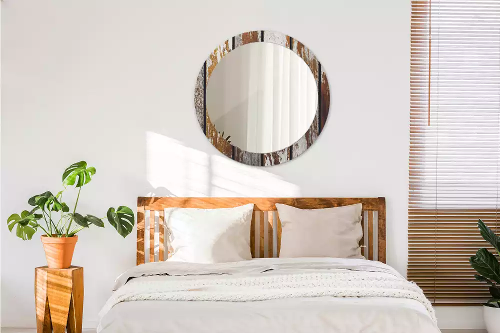 Espejo redondo impreso Madera oscura vintage