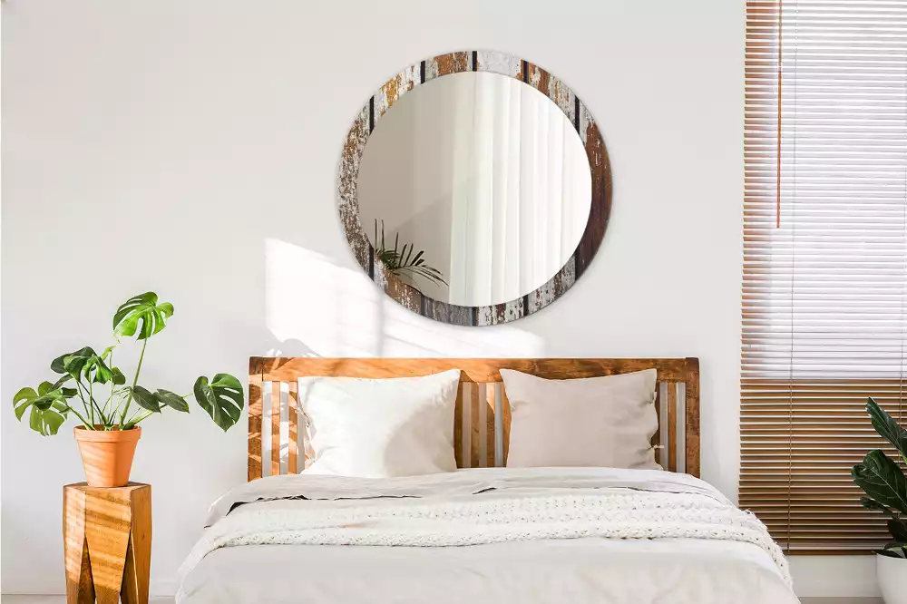 Espejo redondo impreso Madera oscura vintage