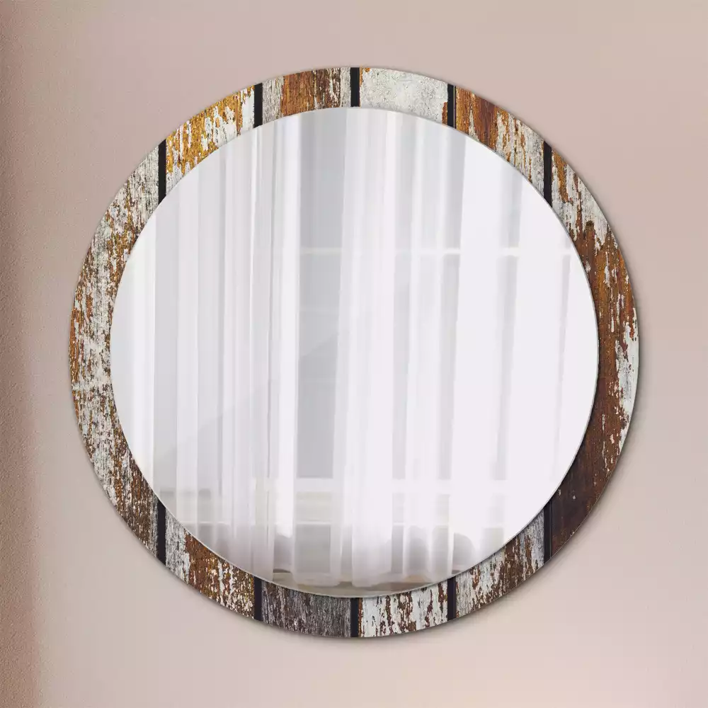 Espejo redondo impreso Madera oscura vintage