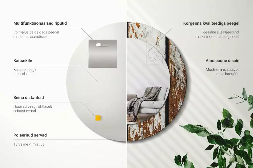 Espejo redondo impreso Madera oscura vintage