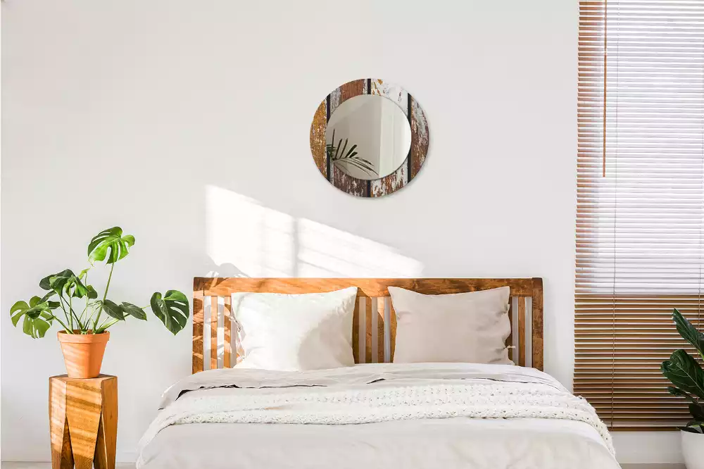 Espejo redondo impreso Madera oscura vintage