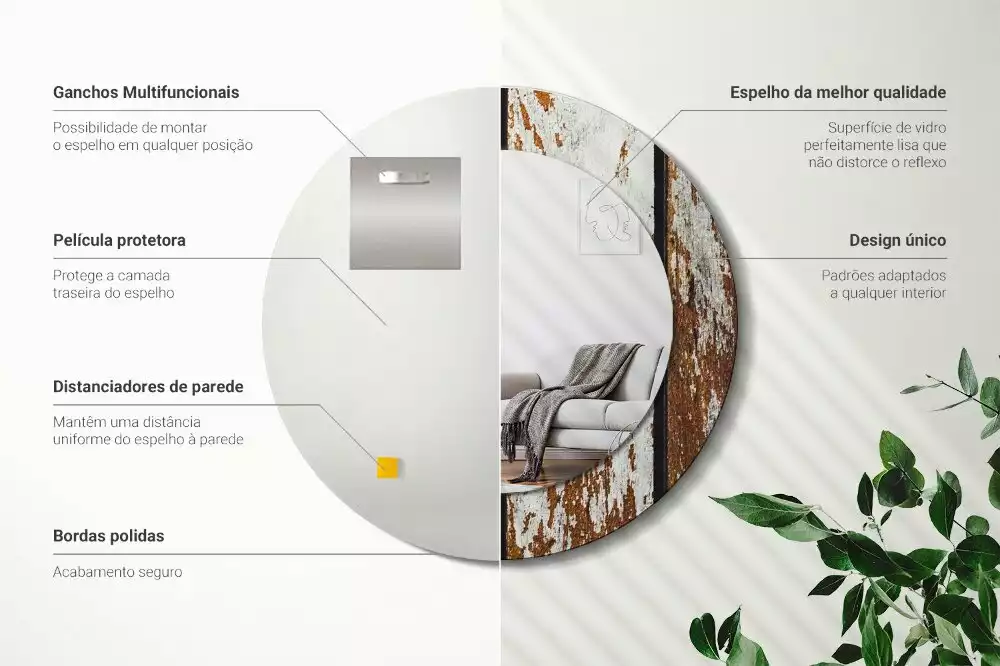 Espejo redondo impreso Madera oscura vintage