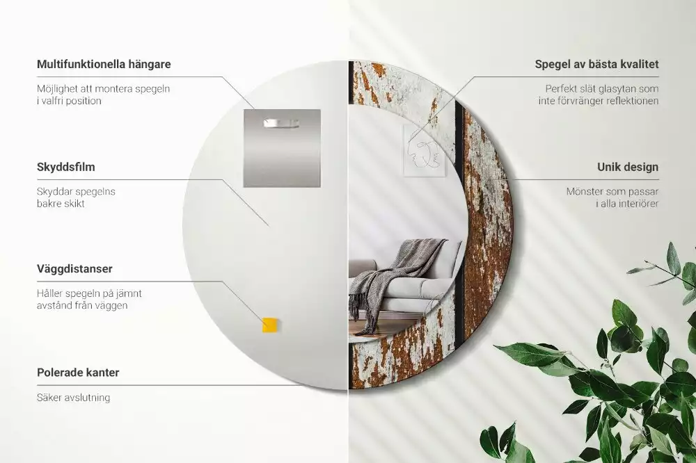 Espejo redondo impreso Madera oscura vintage