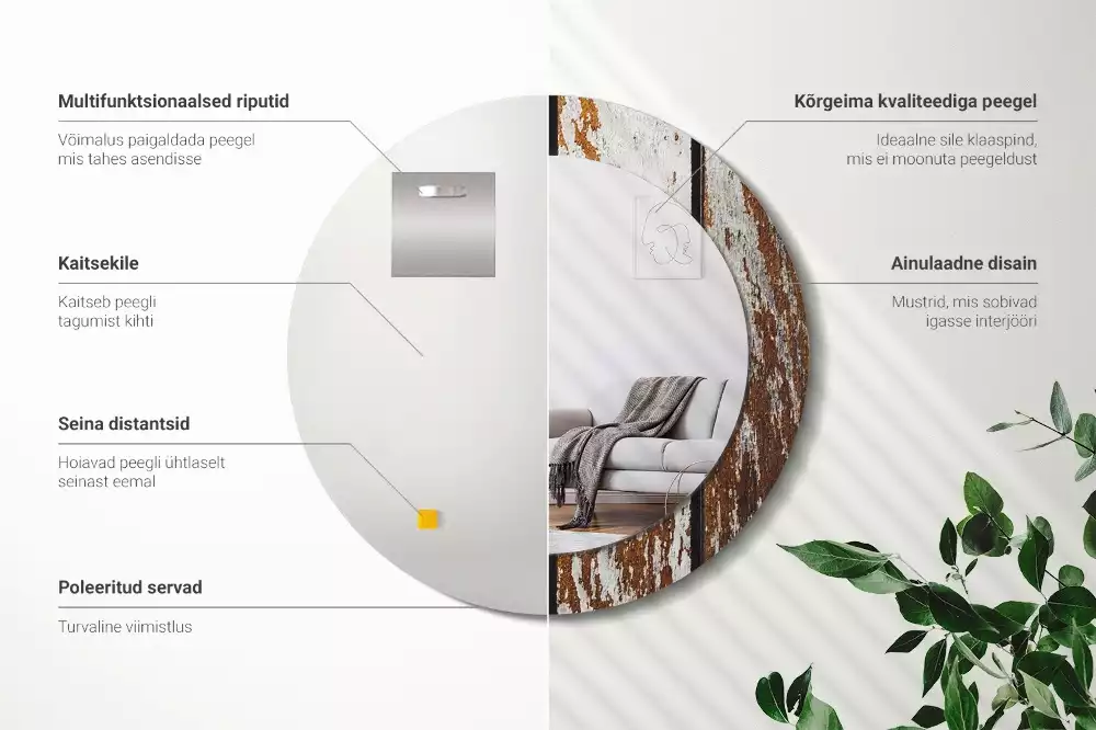 Espejo redondo impreso Madera oscura vintage