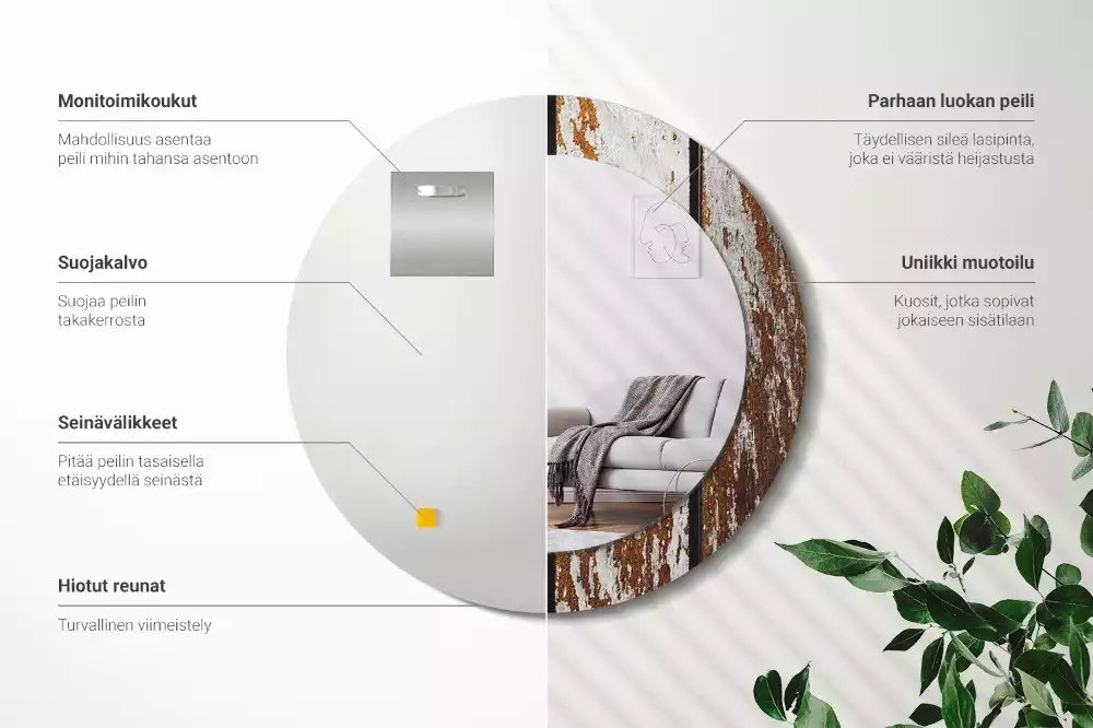 Espejo redondo impreso Madera oscura vintage