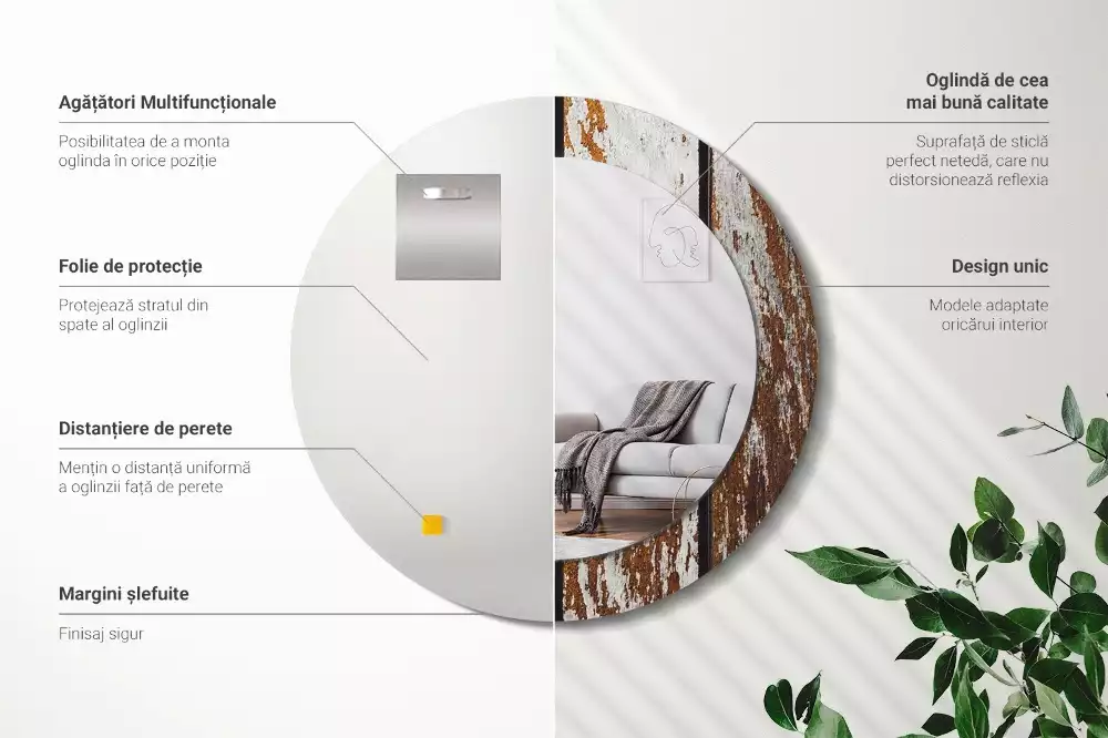 Espejo redondo impreso Madera oscura vintage