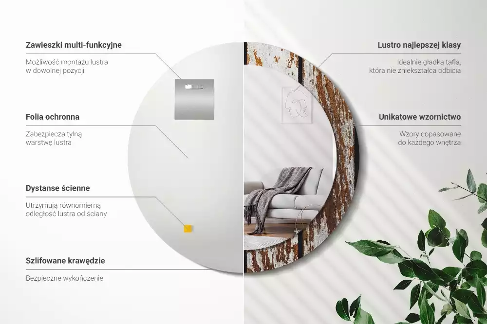 Espejo redondo impreso Madera oscura vintage