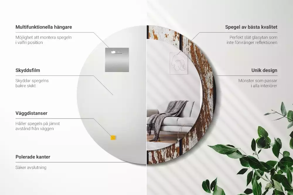 Espejo redondo impreso Madera oscura vintage