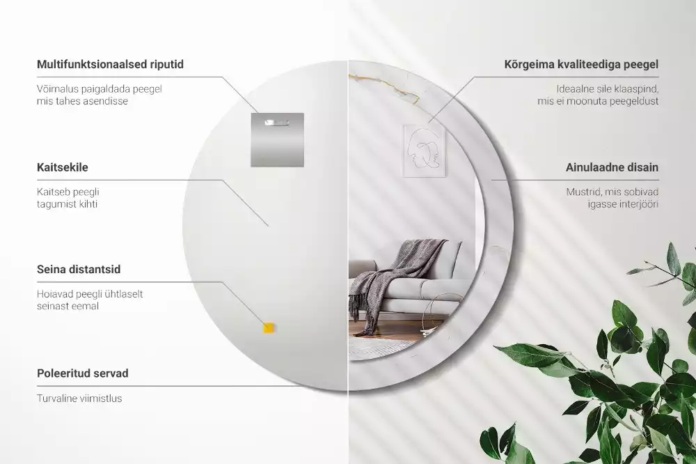 Espejo redondo estampado mármol blanco