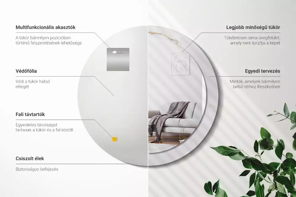 Espejo redondo estampado mármol blanco