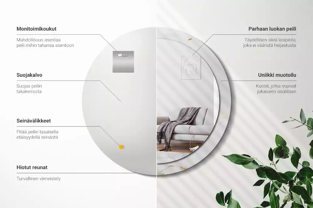 Espejo redondo estampado mármol blanco