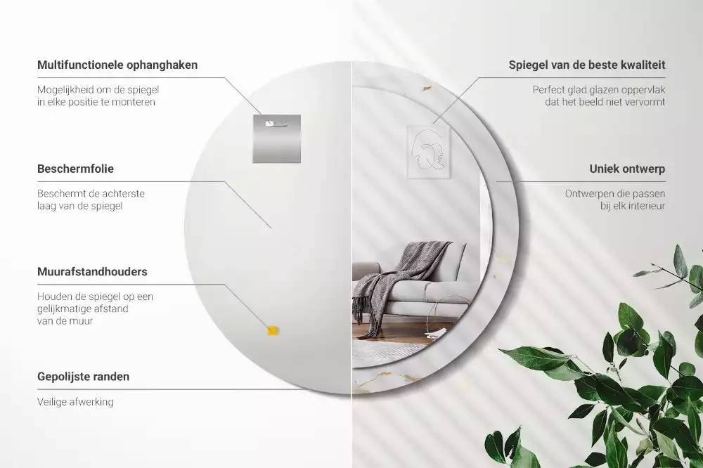 Espejo redondo estampado mármol blanco