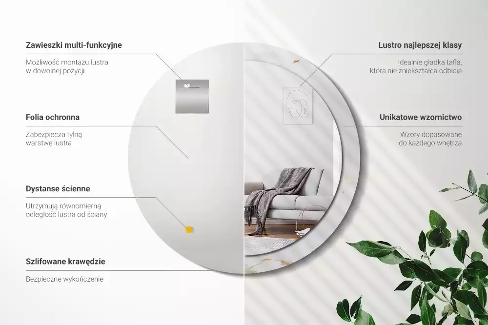 Espejo redondo estampado mármol blanco