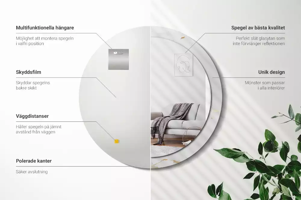 Espejo redondo estampado mármol blanco