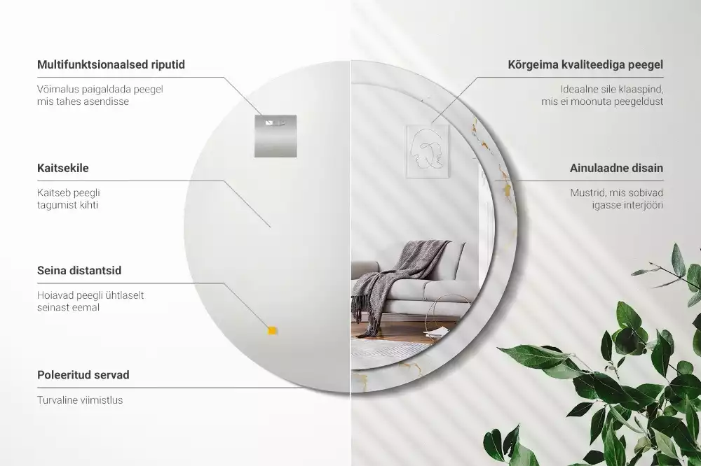 Espejo redondo estampado mármol blanco