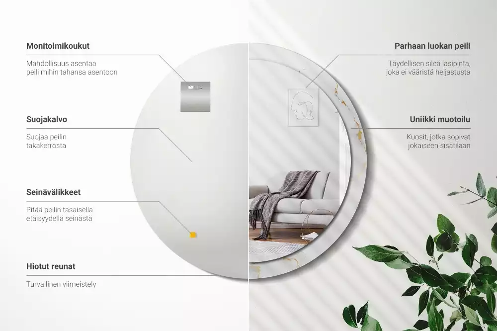 Espejo redondo estampado mármol blanco