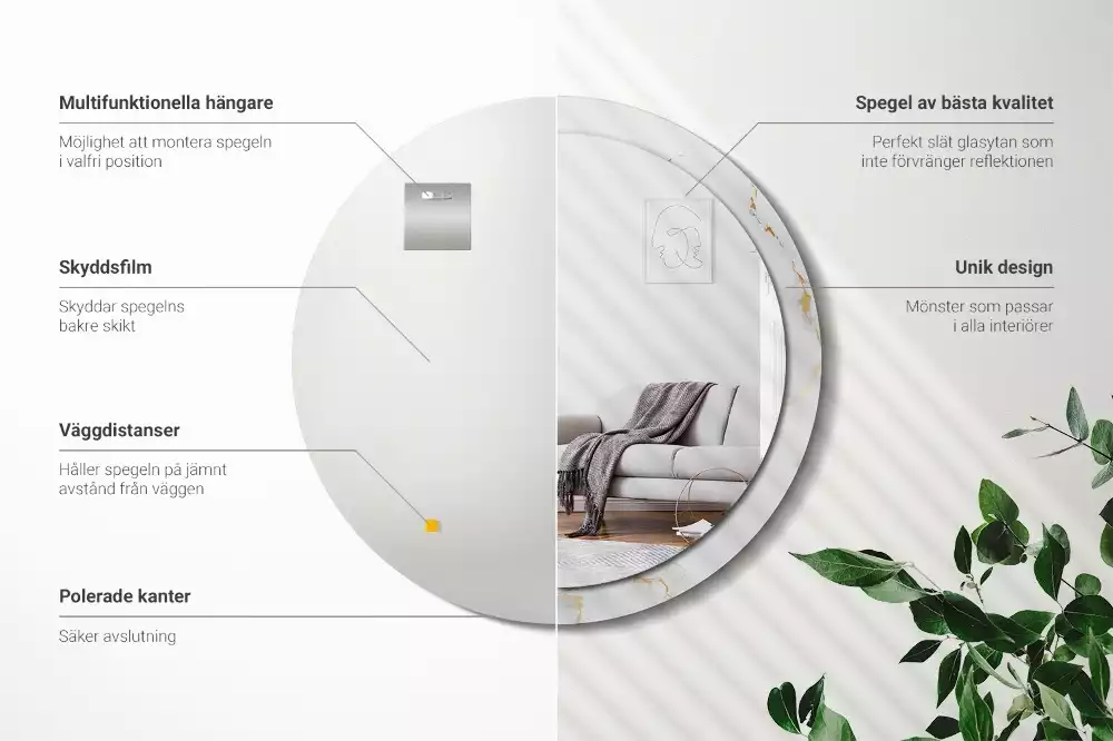 Espejo redondo estampado mármol blanco