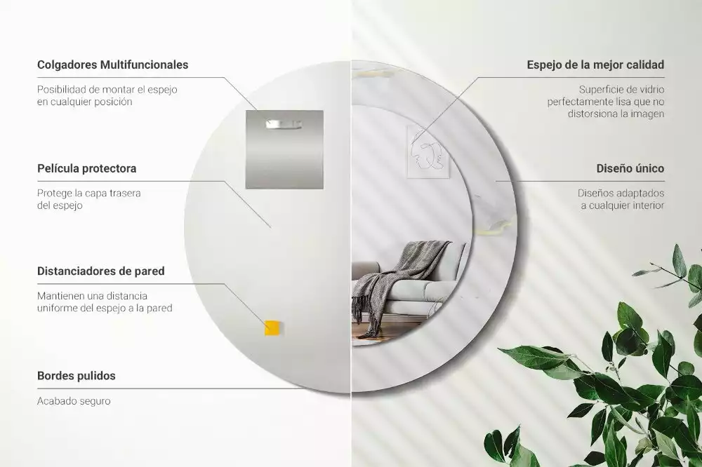 Espejo redondo estampado mármol blanco