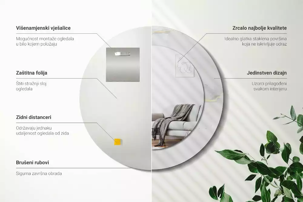 Espejo redondo estampado mármol blanco