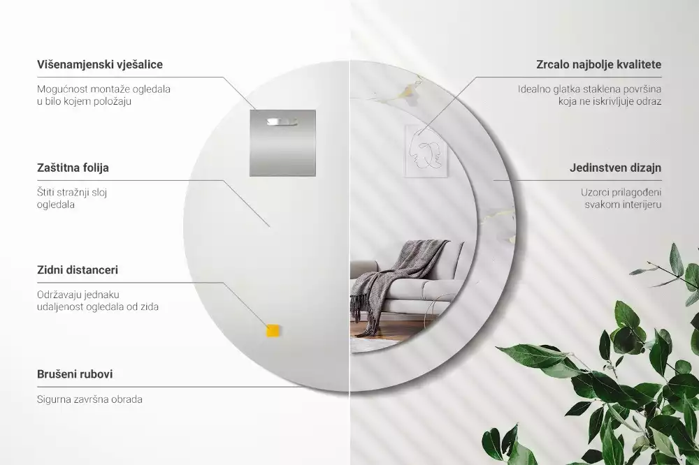 Espejo redondo estampado mármol blanco