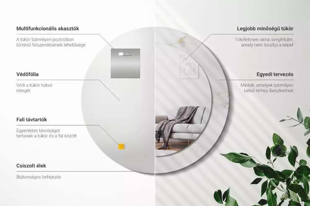 Espejo redondo estampado mármol blanco