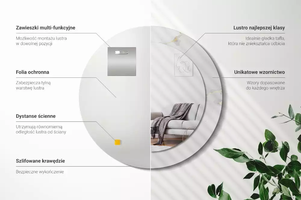 Espejo redondo estampado mármol blanco