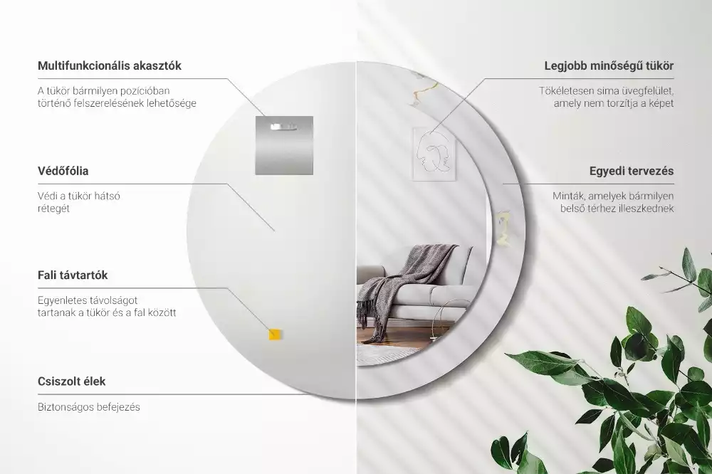 Espejo redondo estampado mármol blanco