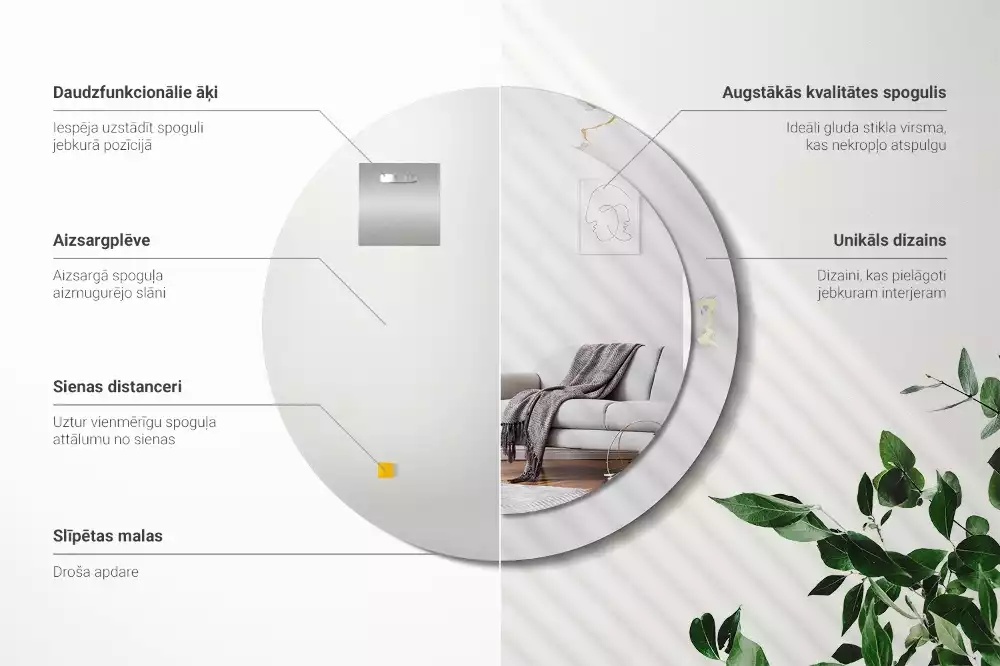 Espejo redondo estampado mármol blanco