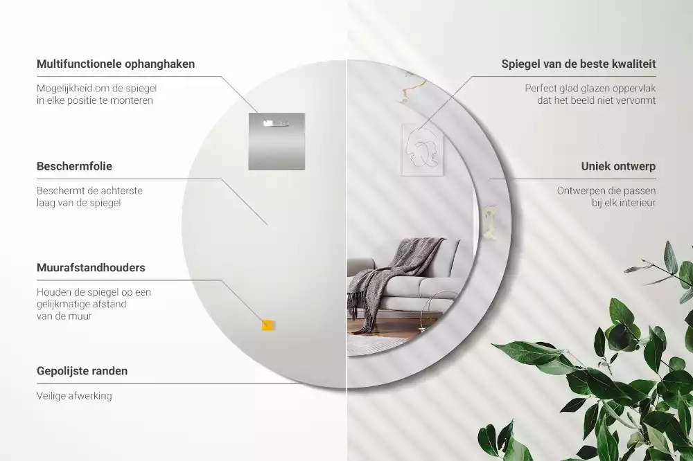 Espejo redondo estampado mármol blanco