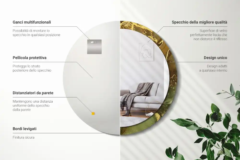 Espejo redondo estampado remolinos metálicos