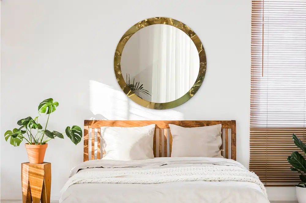 Espejo redondo estampado remolinos metálicos