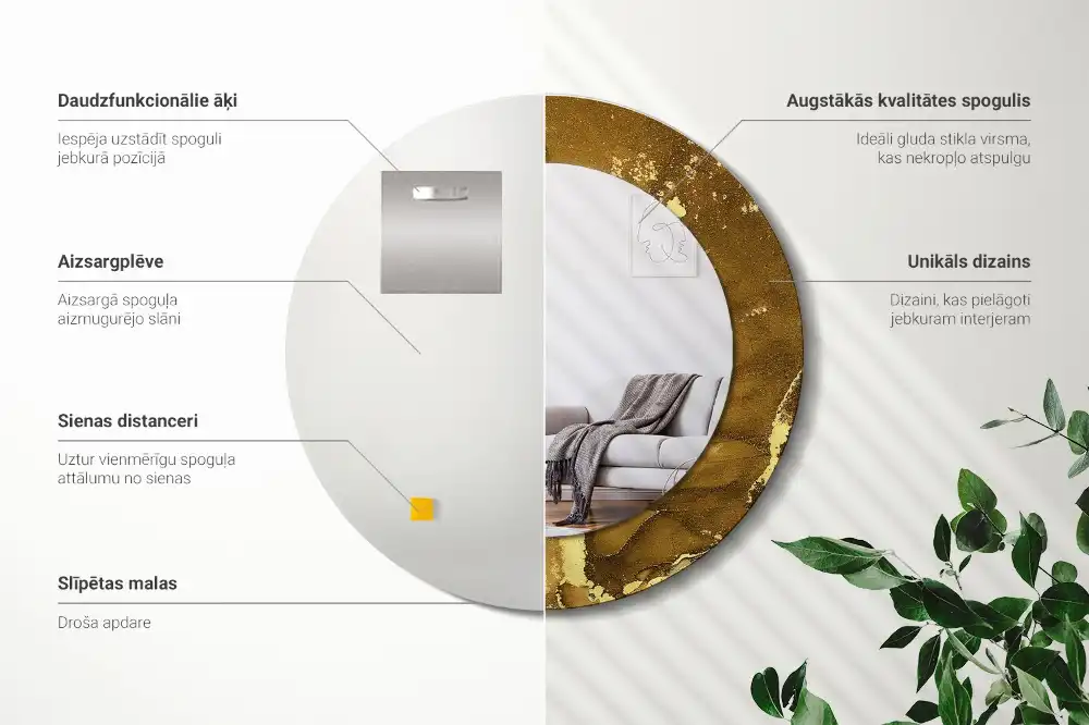 Espejo redondo estampado remolinos metálicos