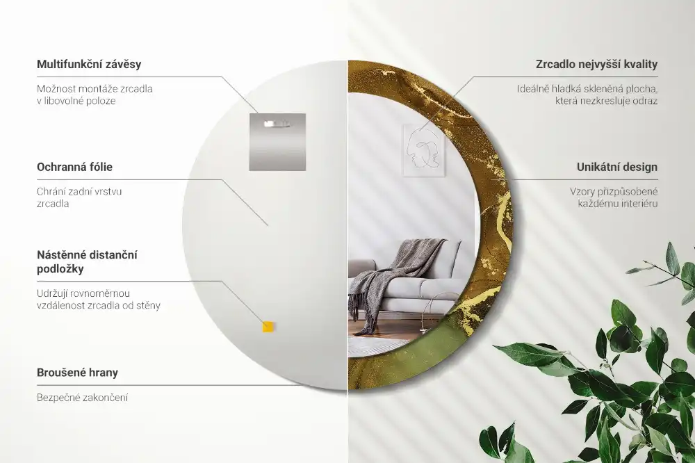 Espejo redondo estampado remolinos metálicos